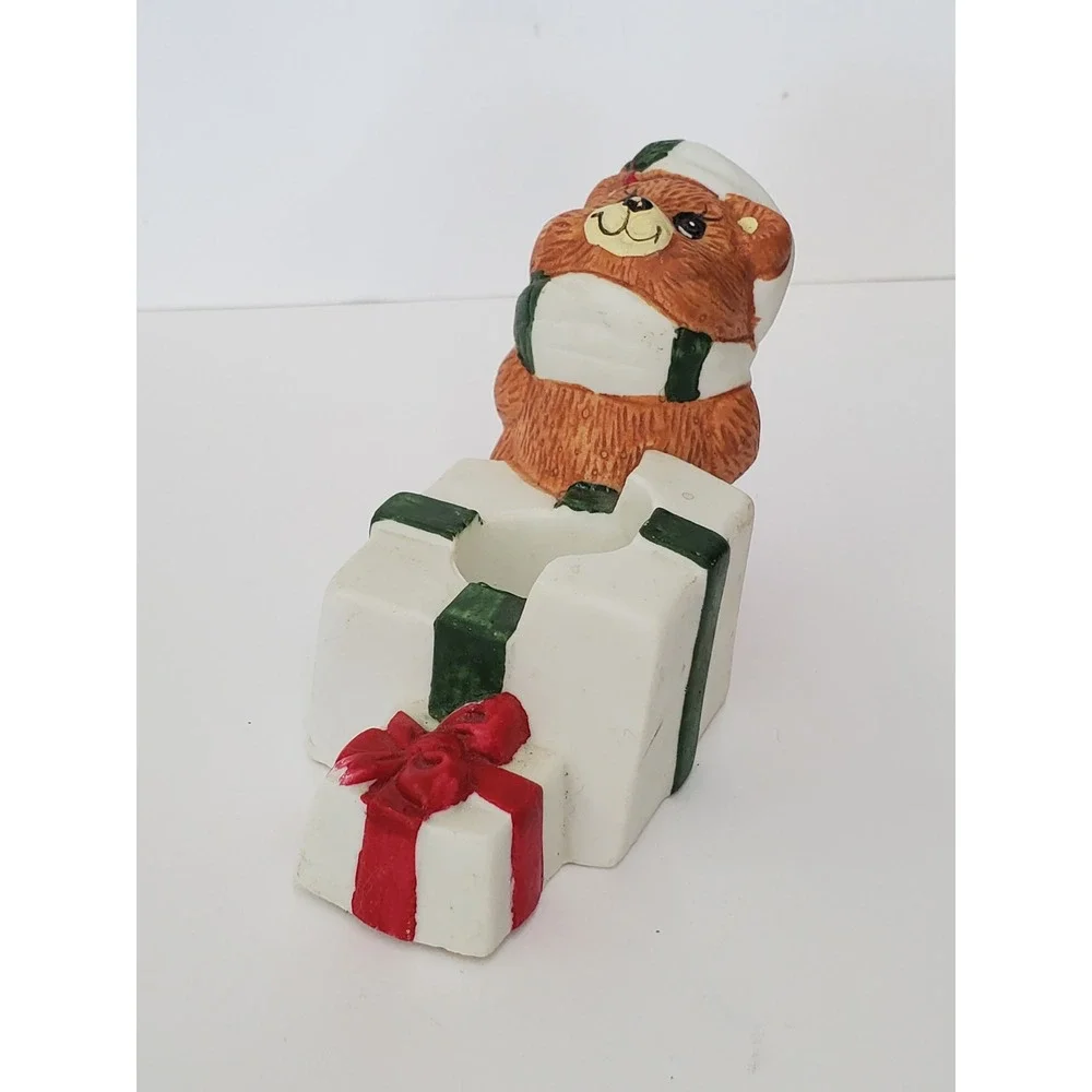 Vintage Giftco Inc Christmas Teddy Bear Ceramic Votive Candle Holder Presents